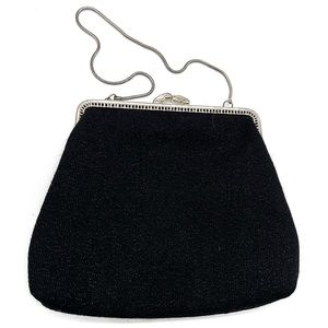 Vintage DGL Princess Style Evening Bag Deco Clasp Black Short Silver Color Chain